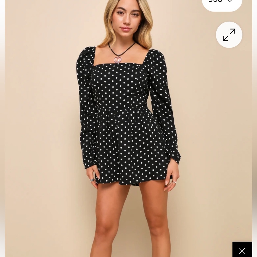 Trendy square neck 90s style Lulu's Black and White Polka Dot Romper
